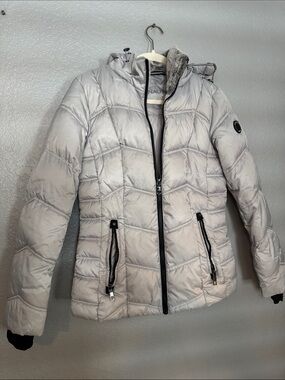 Nautica Light Gray Quilted Hooded Puffer Jacket